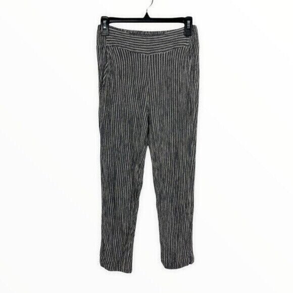 Masai Black White Striped Pants S Relaxed Fit Linen Blend High Waist Comfortable - Picture 1 of 7